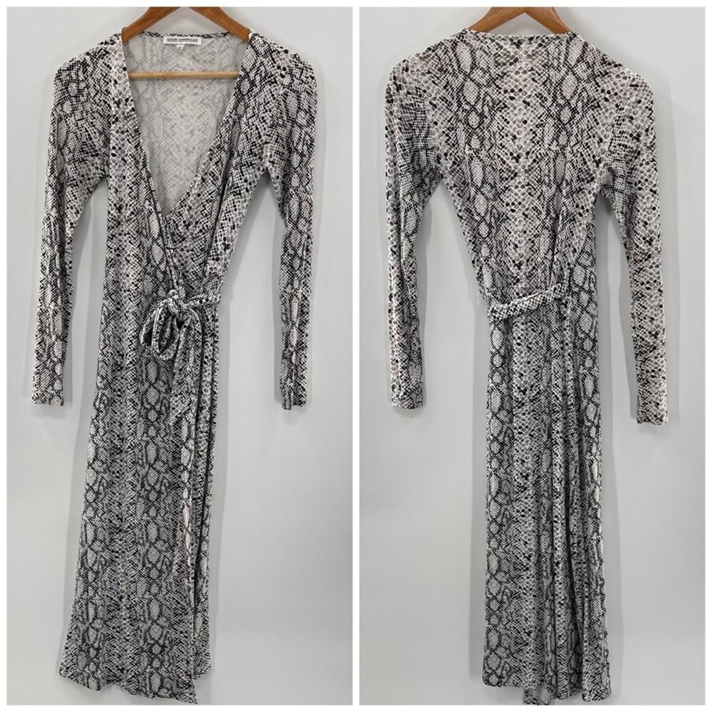 Good American The Runaround Snakeskin Print Wrap Dress Midi Size XS Mobwife - Picture 5 of 11